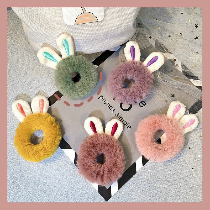 Chun buộc tóc hình tai thỏ xinh xắn, dây buộc tóc lông dễ thương phong cách hàn quốc