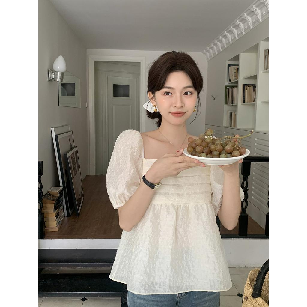 Áo Sơ Mi Cổ Vuông Thắt Nơ Sau Lưng Phong Cách Retro 63559