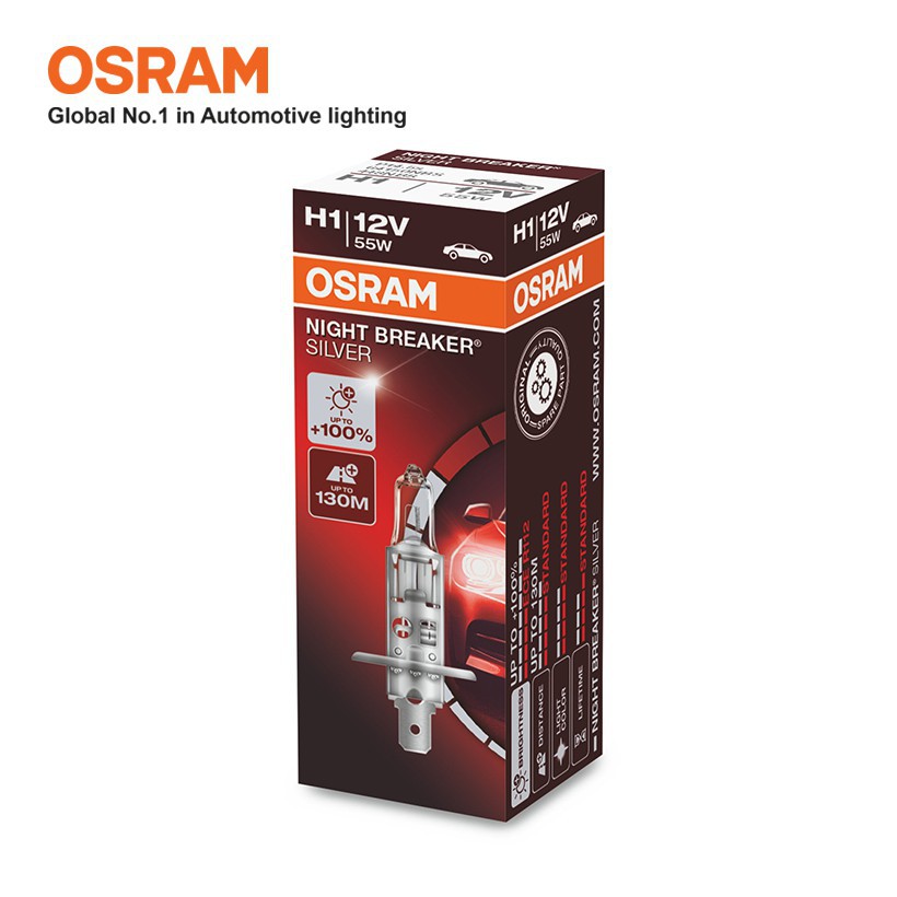 Bóng đèn halogen tăng sáng 100% OSRAM NIGHT BREAKER SILVER H1 12v 55w