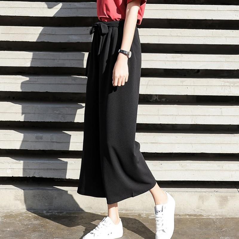 Quần ống rộng lưng cao phối nơ thiết kế màu trơn thanh lịch | BigBuy360 - bigbuy360.vn