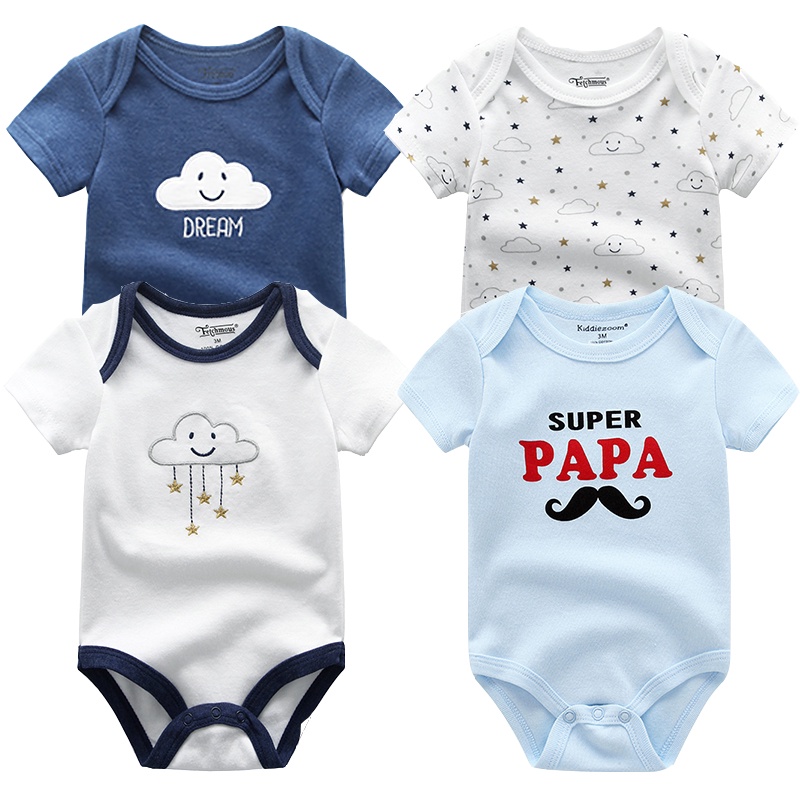 Set 4 bộ áo liền quần tay ngắn bằng cotton dễ thương cho trẻ sơ sinh 0-12 tháng tuổi