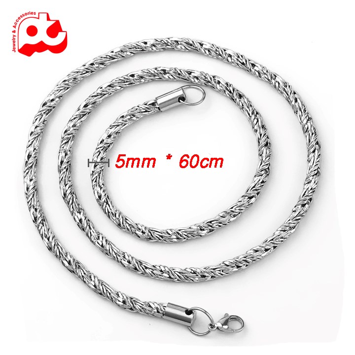 Dây chuyền nam titan cao cấp thời trang rẻ đẹp inox kiểu xoắn trangsucpt kích cỡ 5mm màu trắng PTDCNA160
