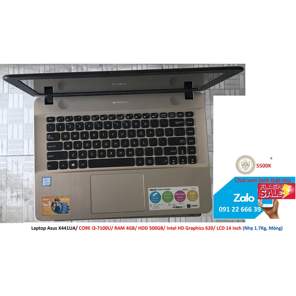 Laptop Asus X441UA/ CORE I3-7100U/ RAM 4GB/ HDD 500GB/ Intel HD Graphics 620/ LCD 14 inch (Nhẹ 1.7Kg, Mỏng)