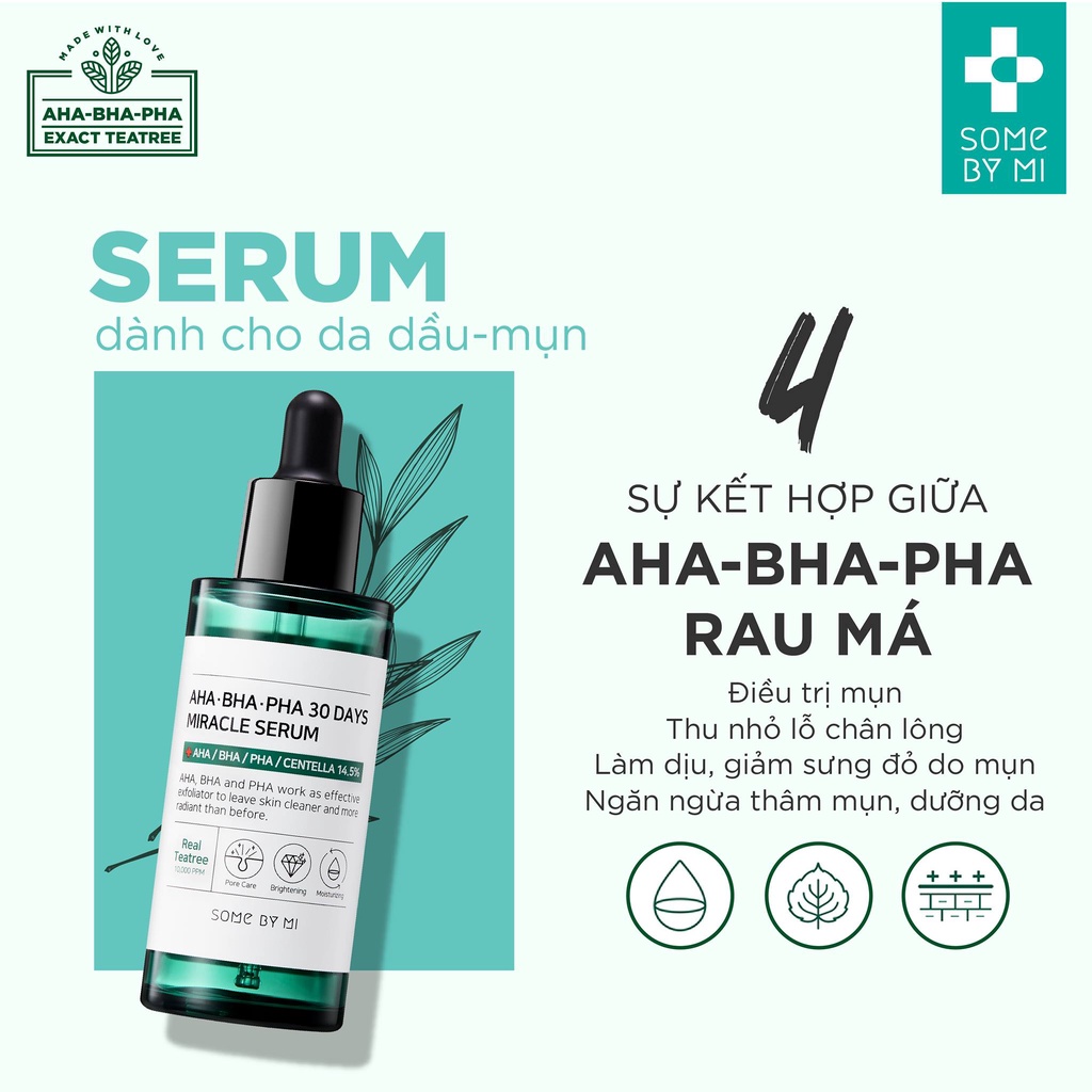 Combo Giảm Mụn, Điều Tiết Bã Nhờn Some By Mi AHA-BHA-PHA 30 Days Miracle ( SRM 100ml, Serum 50ml )