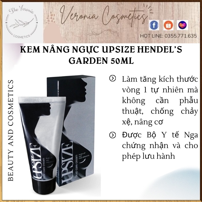 Kem nâng ngực UPSIZE Hendel's Garden 50ml tăng kích thước vòng 1 an toàn, nâng cơ, chống chảy sệ, làm mịn da