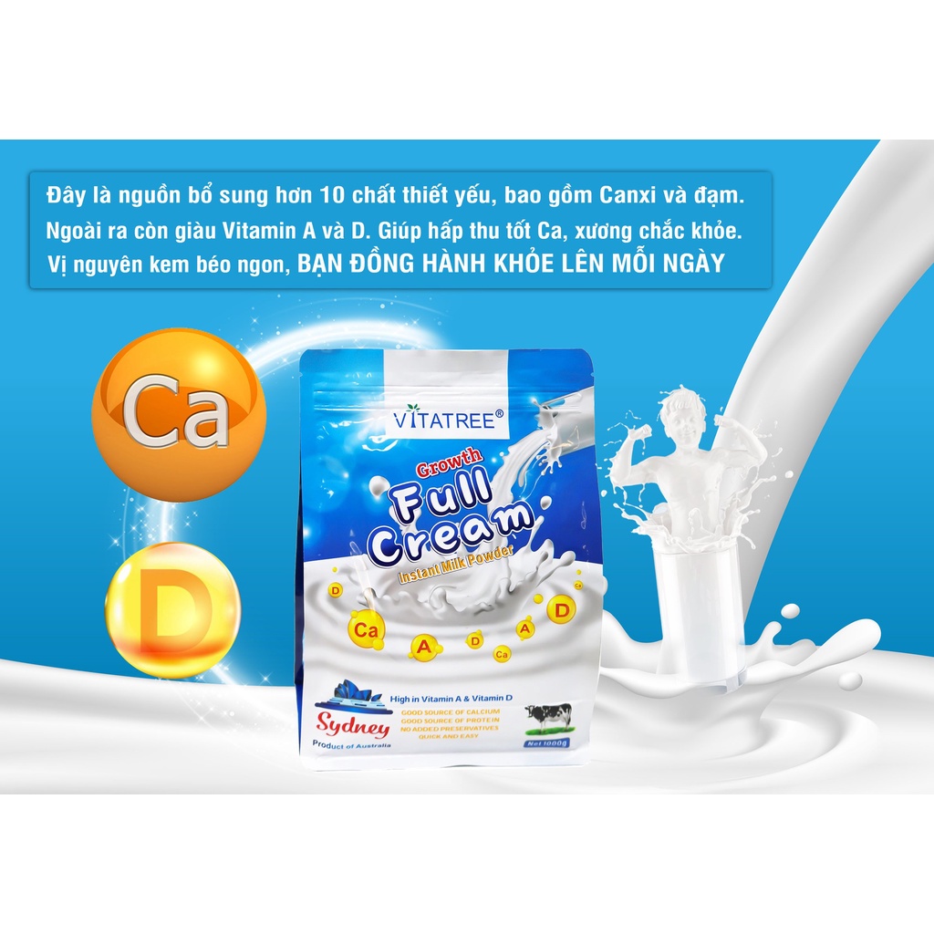 Sữa bột nguyên kem Vitatree Growth Full Cream Instant Milk Powder 1kg