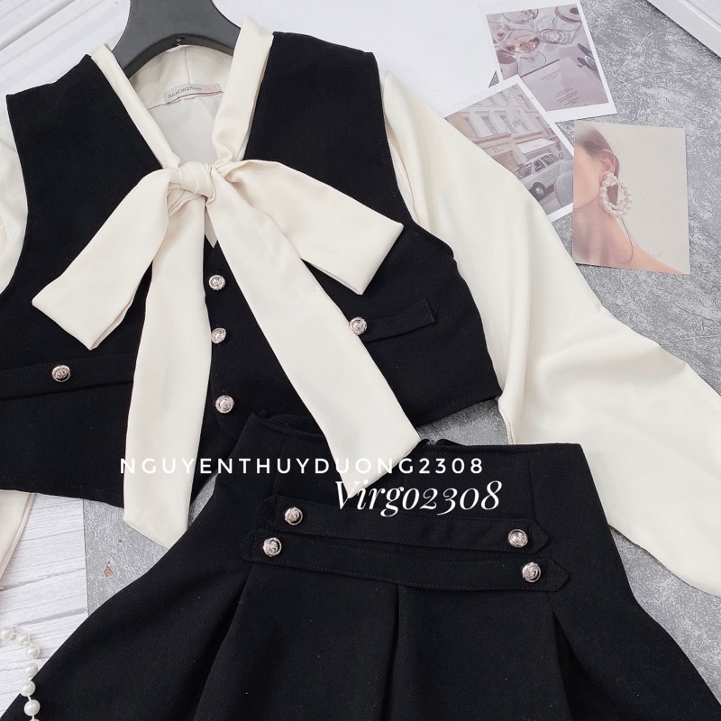 [HÀNG MỚI VỀ]SET 3CT ÁO GILE+SƠMI NƠ+CHÂN VÁY CÚC “ANNA”