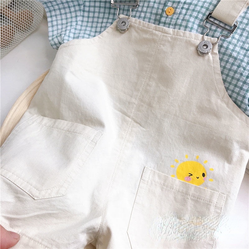 Set Áo Sơ Mi Kẻ Sọc Caro + Quần Yếm Phong Cách Hàn Quốc Cho Bé Trai