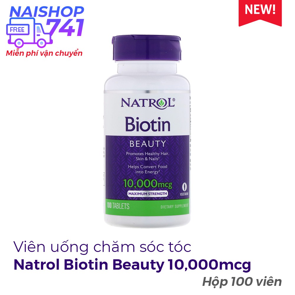 Natrol Biotin 10000mcg viên uống mọc tóc, chăm sóc tóc USA (Hộp 100 viên)