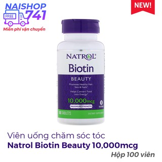 Natrol Biotin 10000mcg viên uống mọc tóc, chăm sóc tóc USA (Hộp 100 viên)