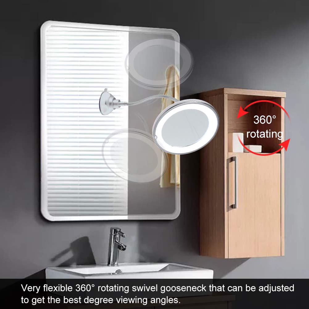 Gương trang điểm phóng đại 10x xoay 360 độ có đèn led tiện lợi ✨