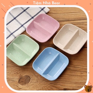 Chén Đựng Nước Chấm 2 Ngăn Nhựa Lúa Mạch Màu Pastel Decor Trang Trí Nhà Bếp