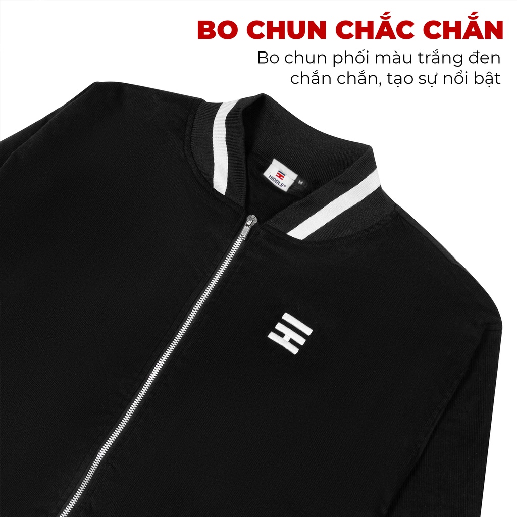 Áo khoác nam bomber đen chất nhung tăm cao cấp 2 lớp khóa kéo mang được 4 mùa HIDDLE | H05-AK6