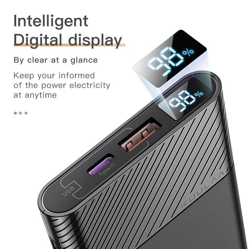 KUULAA Mobile Power Bank With Digital Display Kl-Yd11 18w Qc3.0 10000mah Pd Fast Charging Backup Battery