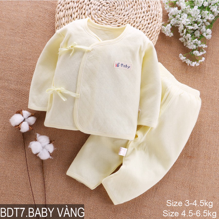 Bộ cotton dài tay cúc giữa Cotton mặc hè thu cho bé trai bé gái sơ sinh Hàng Quảng Châu xuất Nhật BDT07