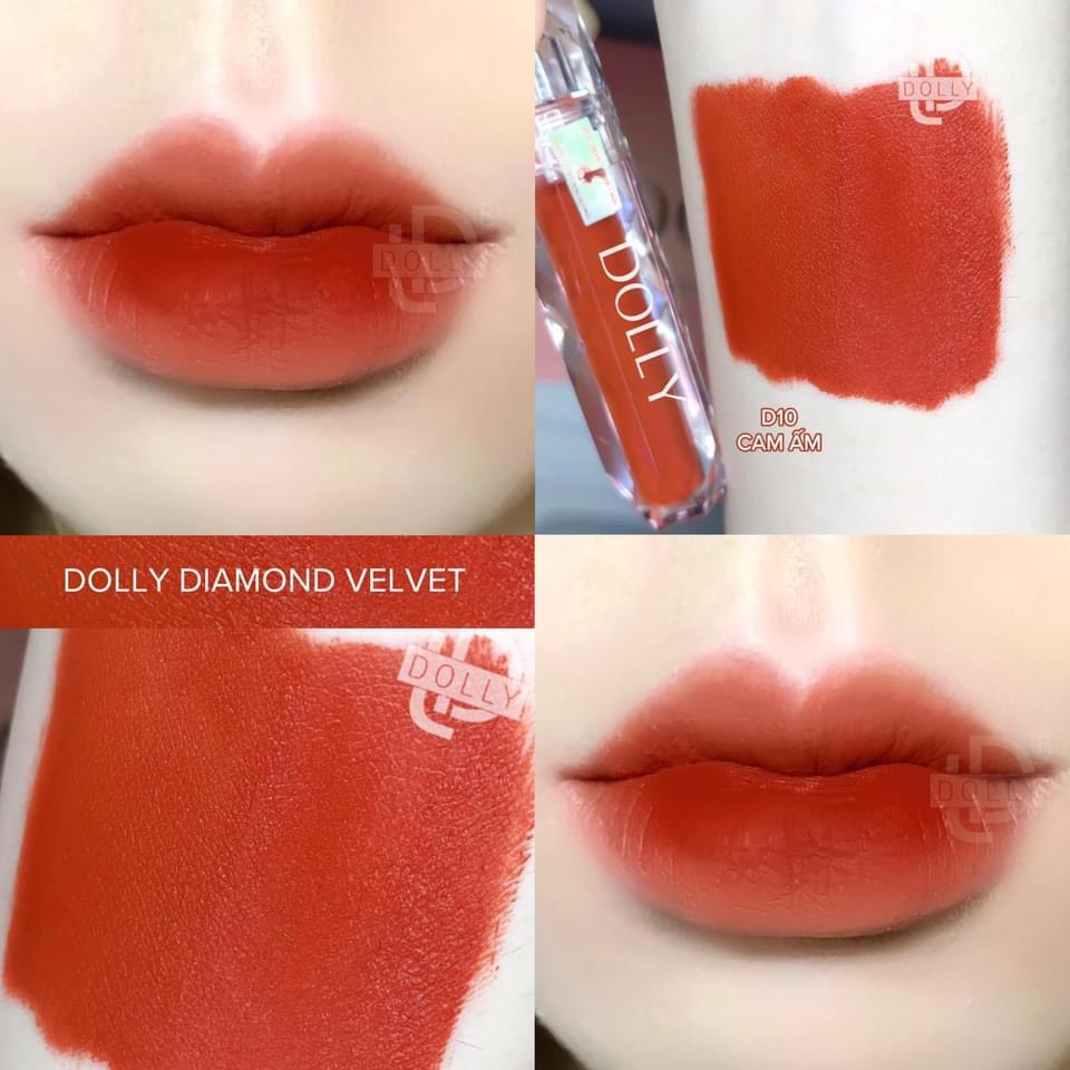 New New! [D10 Cam Ấm] Son Kem Siêu Lì Không Chì Mềm Môi - Son Dolly Diamond Velvet Cao Cấp