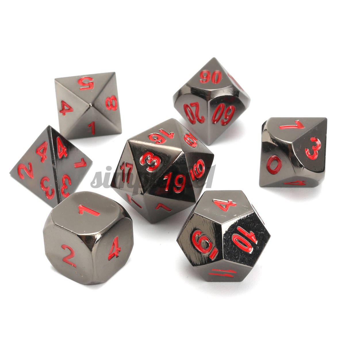 7 Xúc Xắc Kim Loại Màu Đỏ Và Đen Cho Trò Chơi Rpg Mtg Dnd Board Game D20