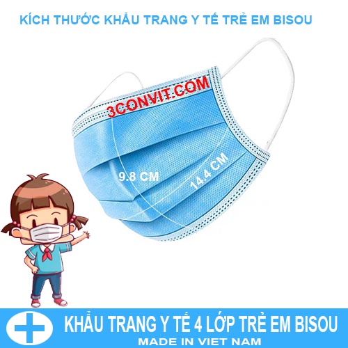 Hộp 50 chiếc khẩu trang y tế 4 lớp trẻ em Bisou