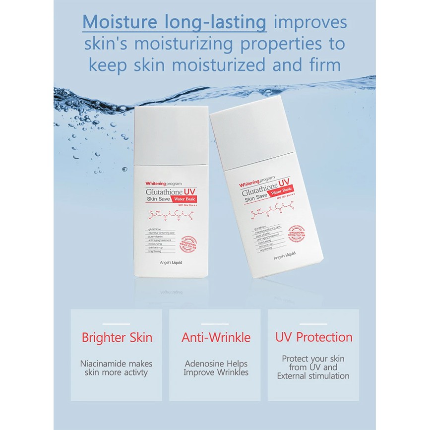 Kem Chống Nắng Dưỡng Trắng Da Angel’s Liquid Whitening Program Glutathione UV Skin Save Long Lasting SPF50+ PA+++ 50ml