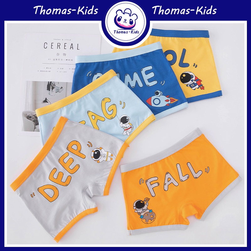 [THOMAS Kids] Set 5 Quần Lót Boxer Cotton Thoáng Khí Thoải Mái Họa Tiết Phi Hành Gia Hoạt Hình Cho Bé Trai 3-12 Tuổi Bán Sỉ