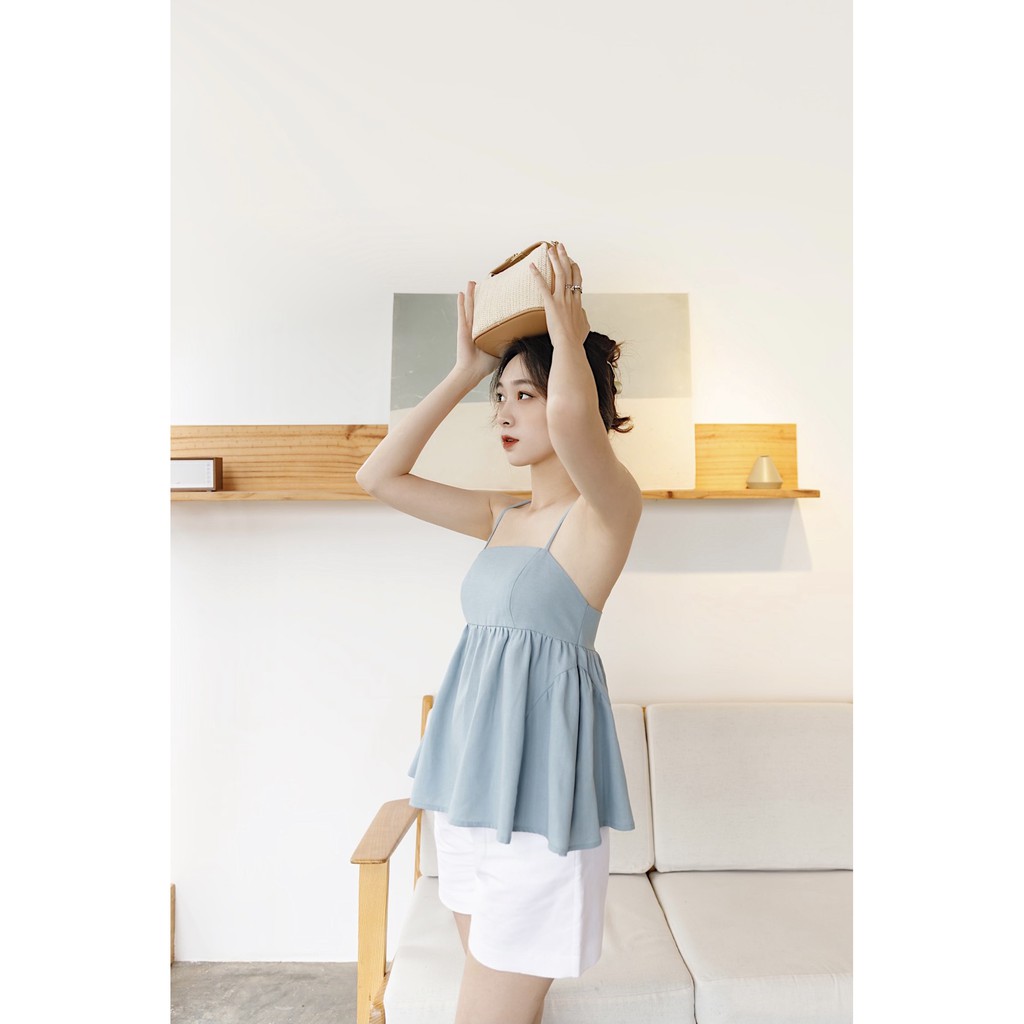 SHU SHI - Áo Peplum Thiết Kế Khoen Tròn Hông Linen