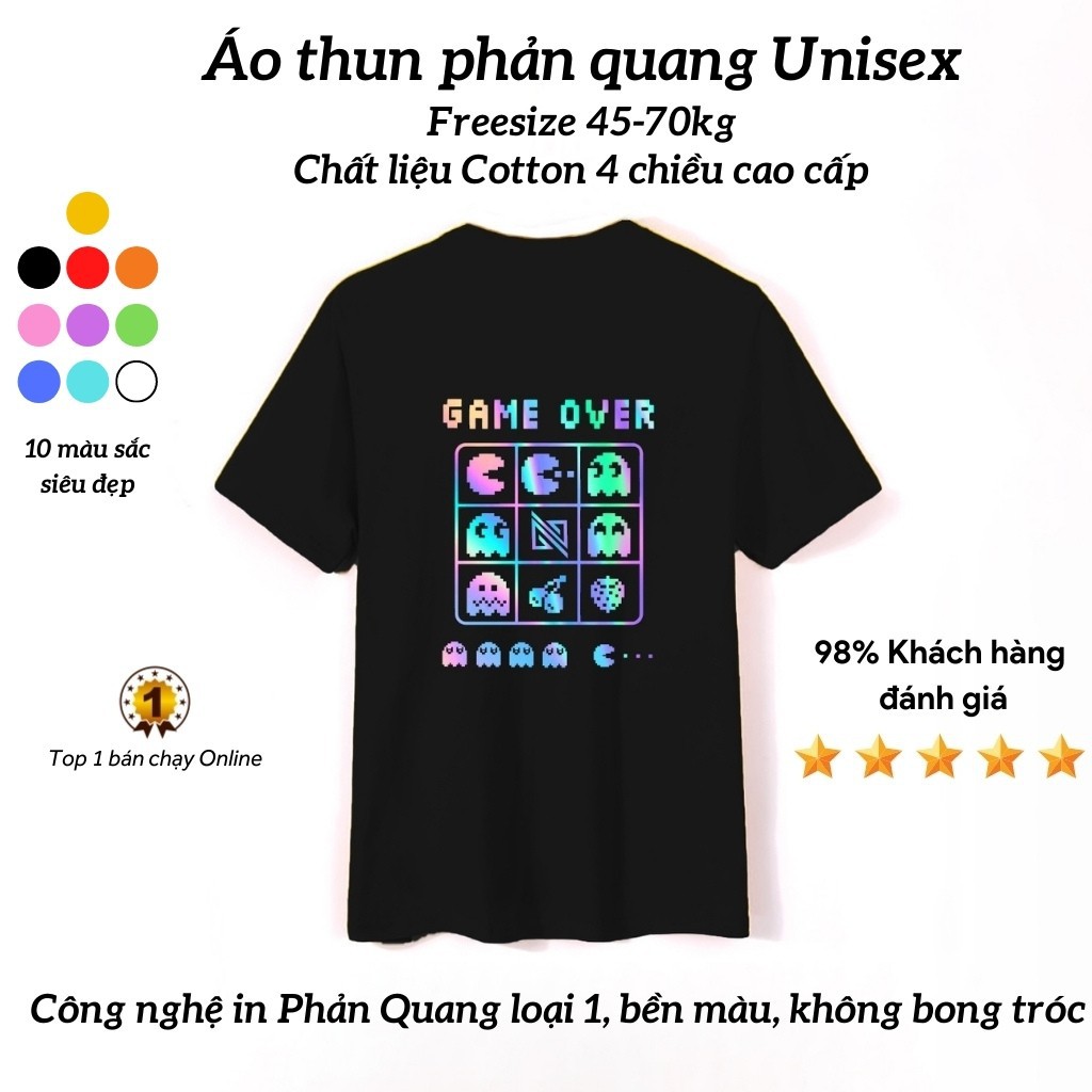 Áo Thun Phản Quang GAME OVER PQ22 form rộng tay lỡ nam nữ Cao Cấp Unisex Guvia