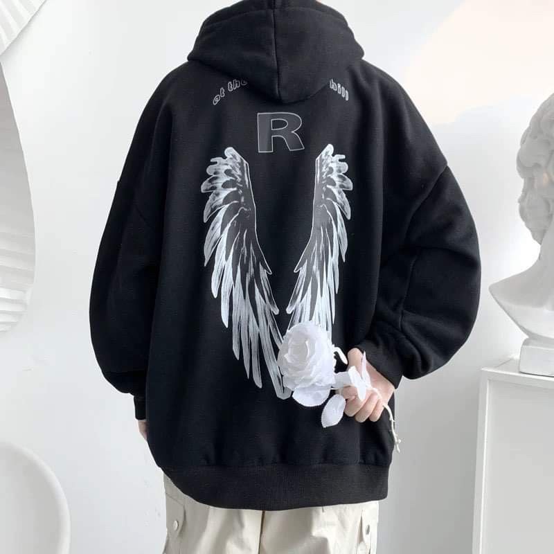 Áo hoodie cánh chim chữ R siêu hot với 2 màu sang chảnh đen, trắng form rộng cho cả nam và nữ.Phong cách thể thao HQ