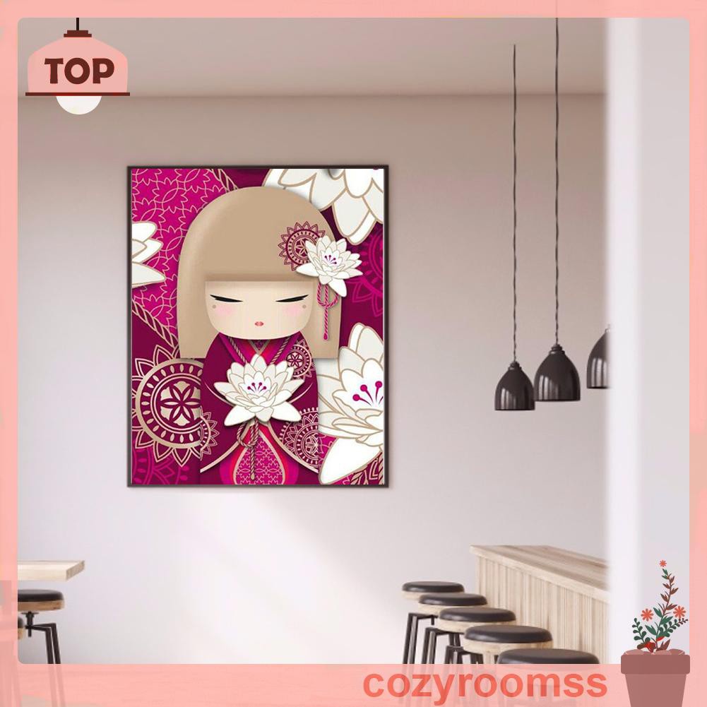 Bộ Tranh Đính Đá 5d Tự Làm Hình Búp Bê Kokeshi 30x40cm