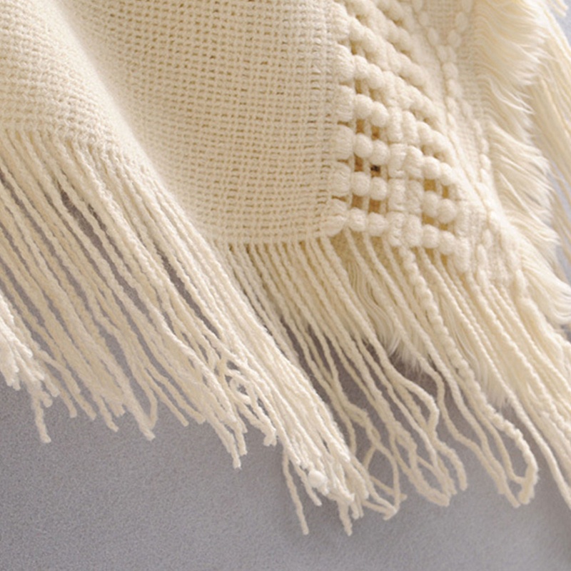 Áo Choàng Poncho Dệt Kim Phối Tua Rua Thời Trang Mùa Đông Cho Nữ