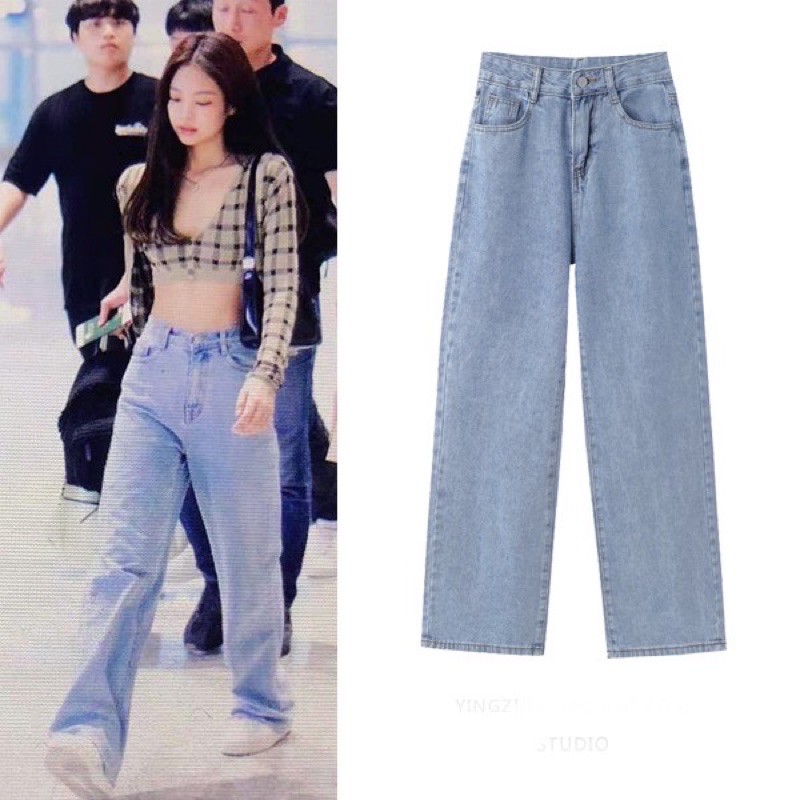 Quần jeans ống rộng xanh nhạt giống Jisoo, Jennie, Rosé BLACKPINK