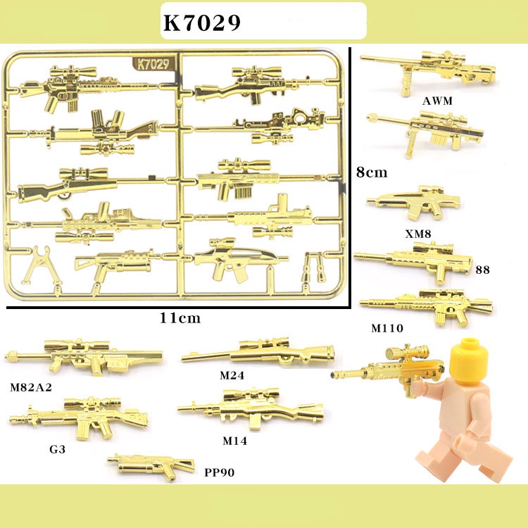 Phụ Kiện Army-Swat Non Lego | Vỉ Phụ Kiện Súng Cho Minifigures Mạ Vàng | K7029
