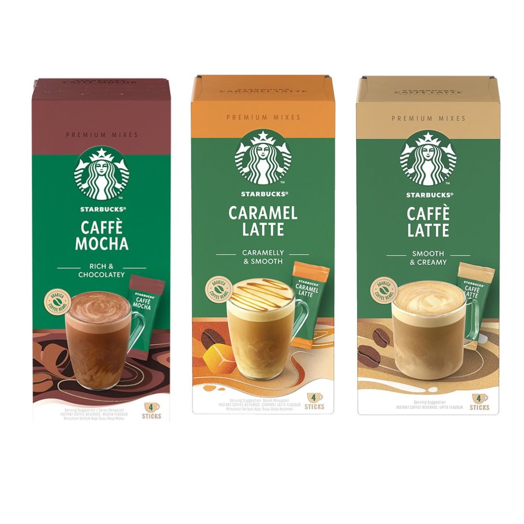 Cà Phê Hòa Tan Starbucks Mocha/Latte/Caramel Latte Hộp 4 gói x 22G
