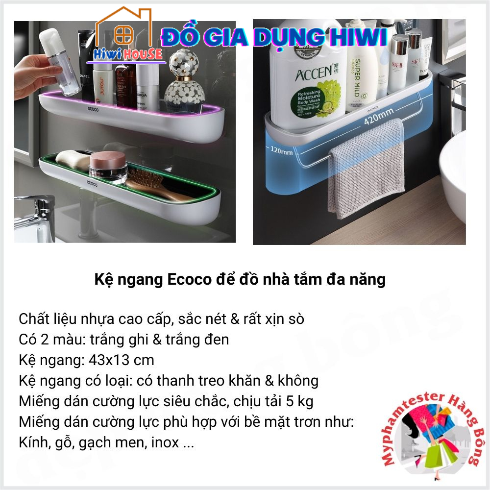 Kệ Ngang Nhà Tắm Nhà Bếp Ecoco Phù Hợp Mọi Không Gian Nhà Tắm, Tích Hợp Để Đồ Và Treo Khăn