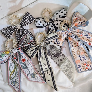 Set of 4 Rubber Hairbands Bow Bow with Pearls