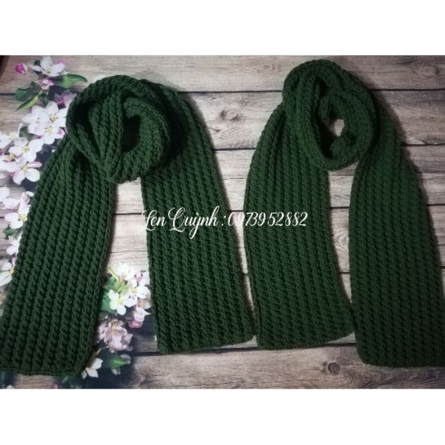 Khăn len đan tay - Khăn len handmade, màu xanh rêu