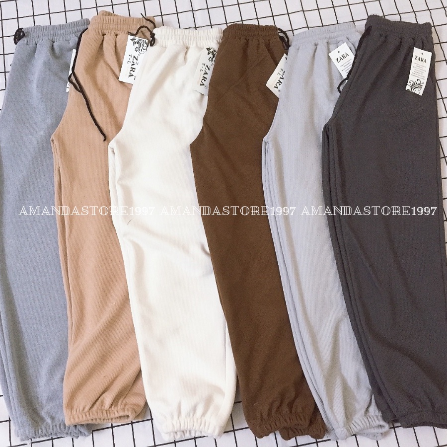 {Amanda}Quần Jogger nữ nhung tăm mịn bo gấu cá tính, Quần jogger nữ nhiều size ống rộng chất nhung tăm dày dặn