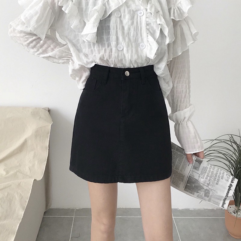 Chân Váy Denim Chữ A Lưng Cao Màu Trơn | BigBuy360 - bigbuy360.vn