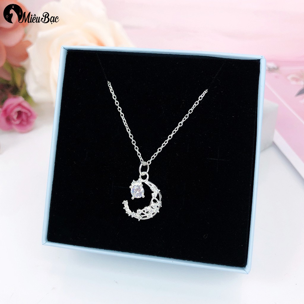 Dây chuyền nữ MIÊU BẠC mặt trăng đính đá chất liệu bạc 925 trang sức phụ kiện D400338x