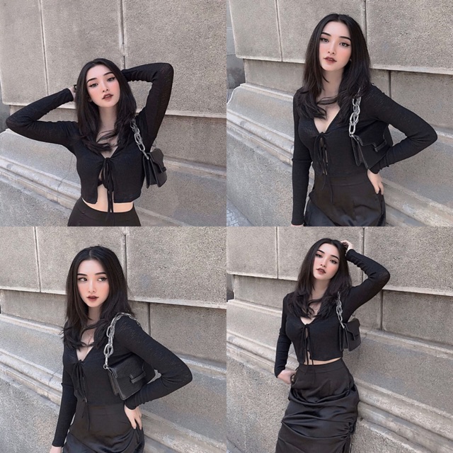 Áo croptop cardigan cột dây | BigBuy360 - bigbuy360.vn