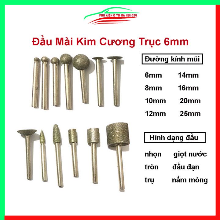 Đầu mài kim cương chân 6mm siêu cứng đủ kích thước