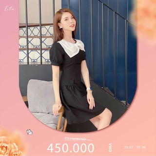 Đầm dự tiệc nữ Lita - Đầm thiết kể cổ nơ bẻ tay ngắn chít eo cao cấp SKU: VCS06