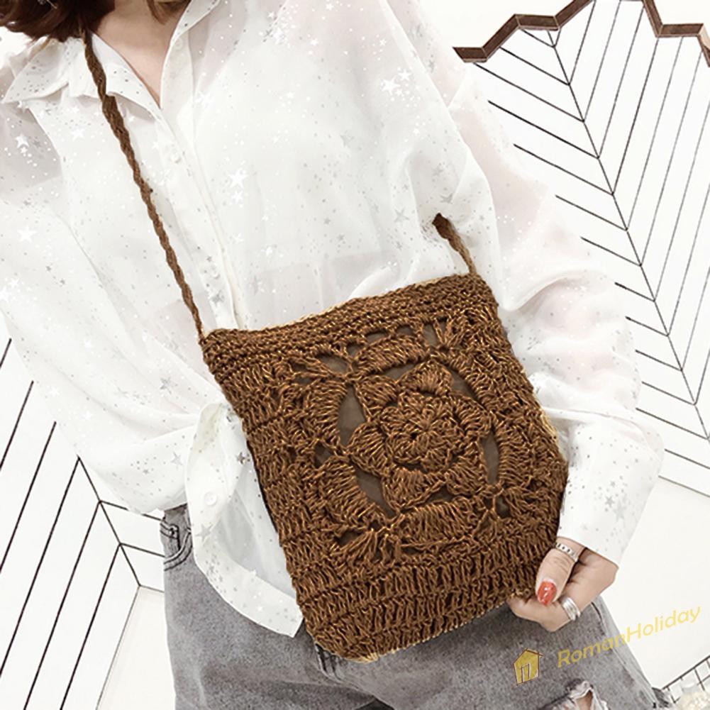 【On Sale】Summer Beach Women Girls Crochet Braid Bags Shoulder Vintage Messenger Bag