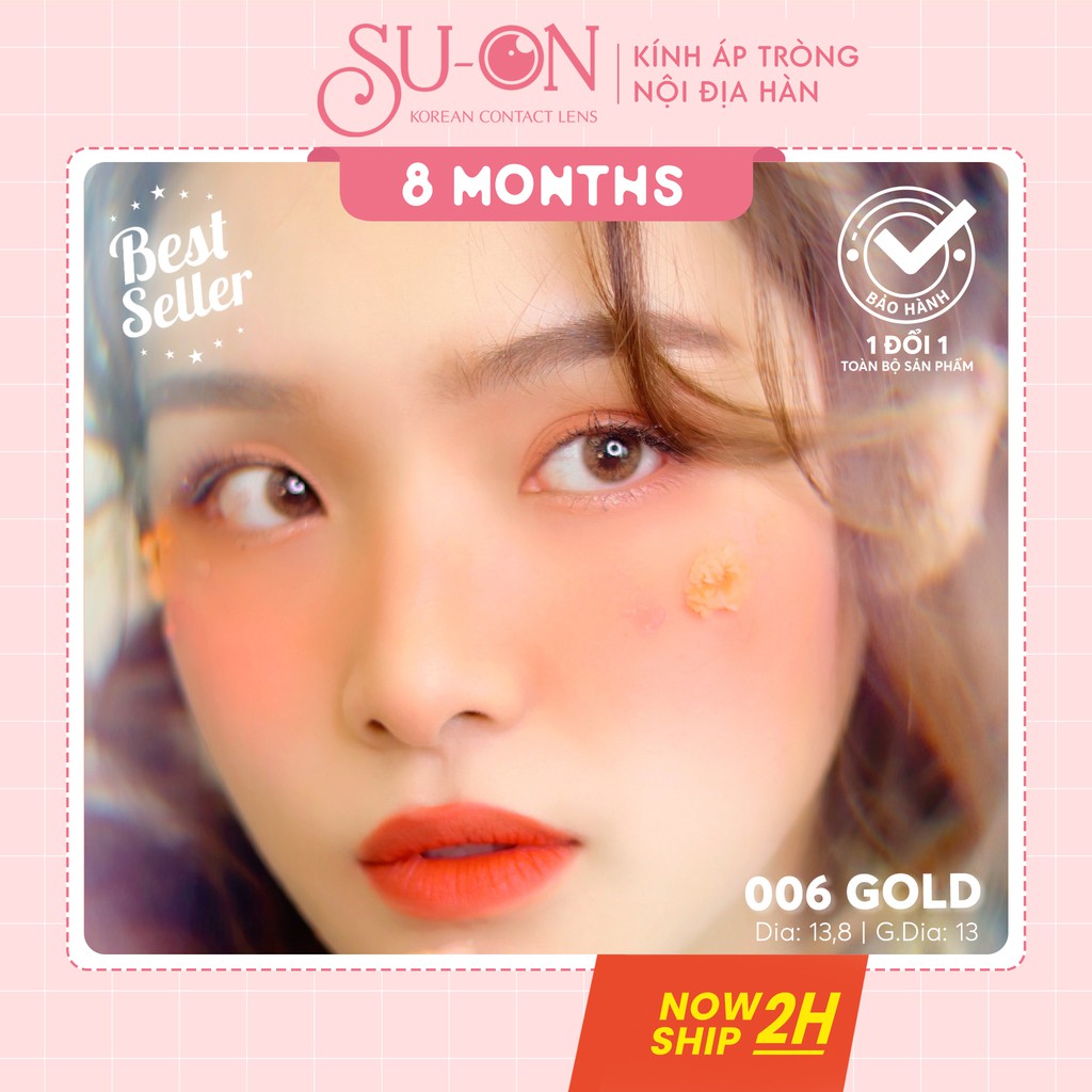 Lens cận nâu tự nhiên 006 GOLD, kính áp tròng Hàn Quốc chính hãng 13,8mm, ánh gold nhẹ cực trong cho đôi mắt