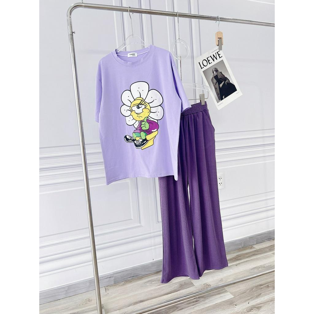 SET ÁO TÍM IN HÌNH + QUẦN TÍM DẬP LY SUÔNG (TH)