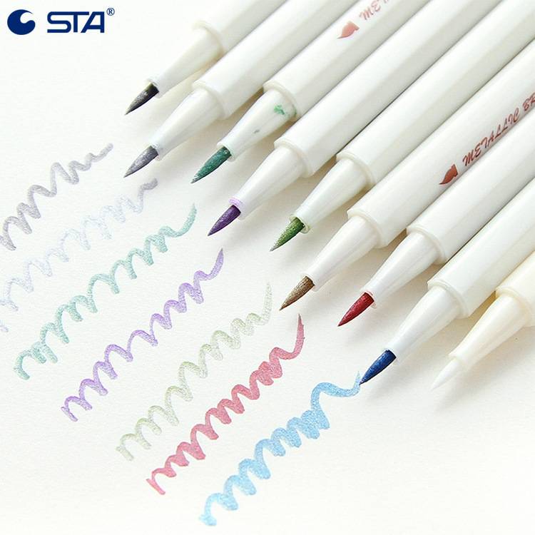 Bút Lông Mềm Brush Metallic Sta Nhỏ 10 Màu Mực Nhũ Kim Tuyến Đầu Chất Lượng Cao - Viết Calligraphy Sắc Nét AMKO B08