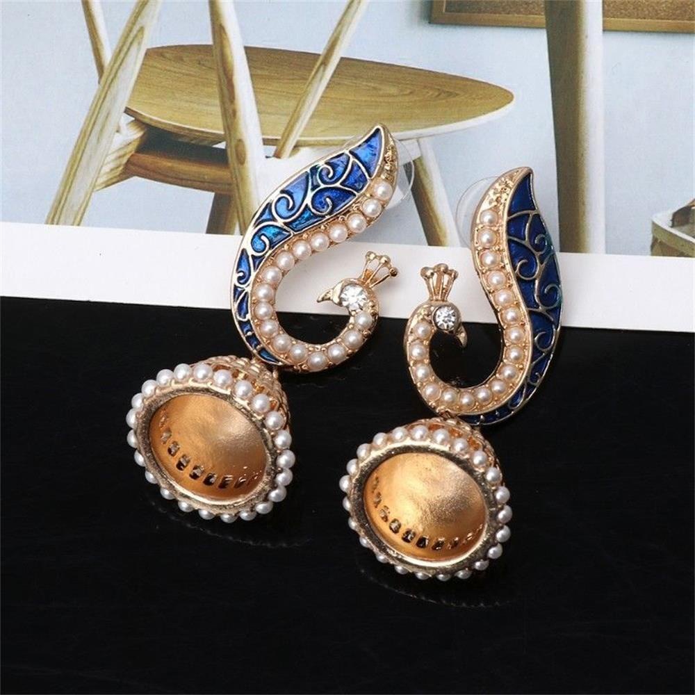 1 Đôi Bông Tai Hình Chim Công Phong Cách Ấn Độ Mới