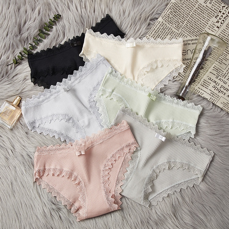 Set 10 quần lót nữ đen viền ren gân tăm KIMCHIBIKINI quần lót chục nữ cotton hoạ tiết sexy xinh đẹp điệu đà QL150