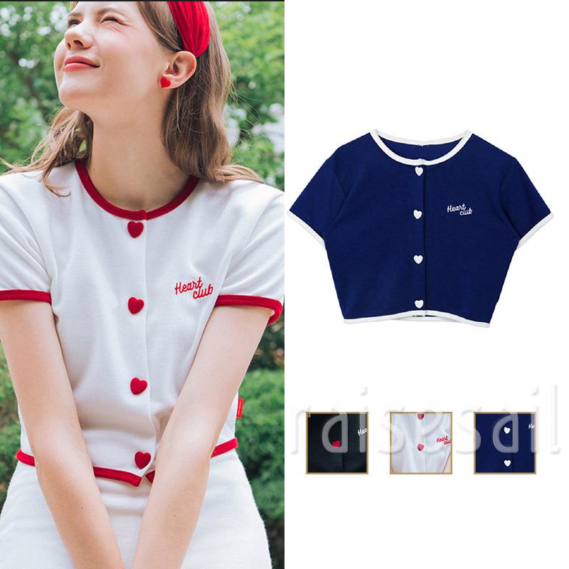 Rs Áo Croptop Dệt Kim Tay Ngắn Thêu Chữ Phối Hàng Nút Thời Trang Mùa Hè Cho Nữ Đen