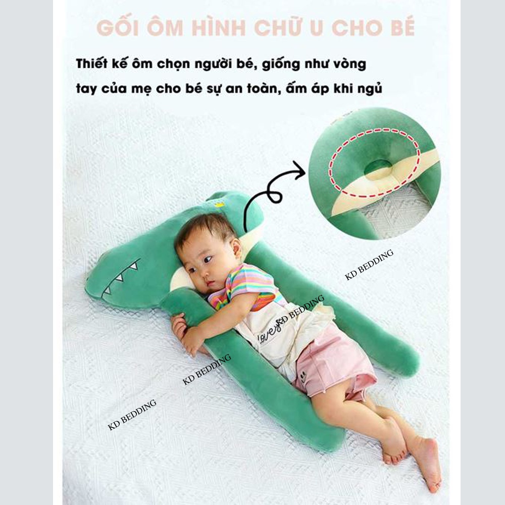 Gối chặn chữ u đa năng cho bé, gối ôm cho bé ngủ chống giật mình KD BEDDING chất nỉ siêu ấm kèm chăn nhung tuyết