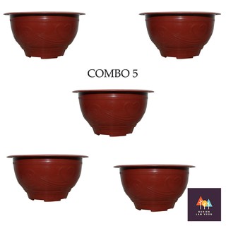 5 chậu nhựa T48 đáy không đục lỗ (45,8x24cm) màu đỏ